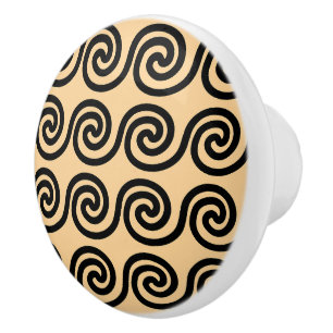 Greek Meander Key Waves Pattern Brown Ceramic Knob