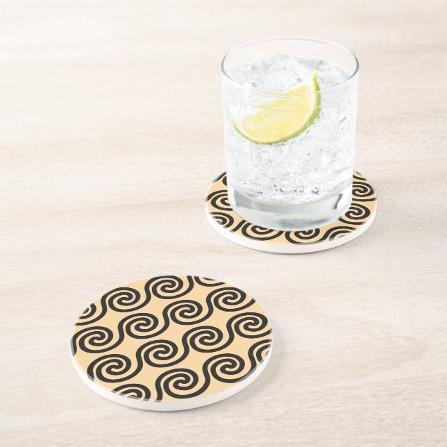 Greek Meander Key Waves Pattern Brown Coaster (Side)