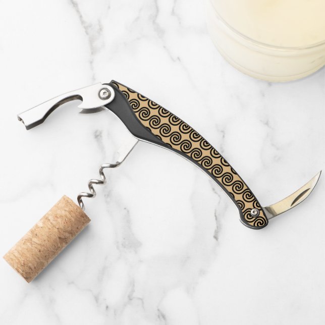 Greek Meander Key Waves Pattern Brown Corkscrew (Front)