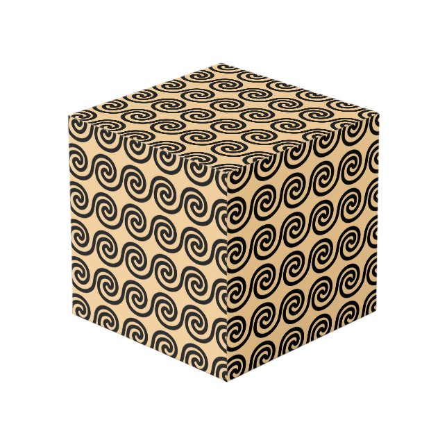 Greek Meander Key Waves Pattern Brown Cube (Front Angled)