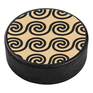 Greek Meander Key Waves Pattern Brown Hockey Puck