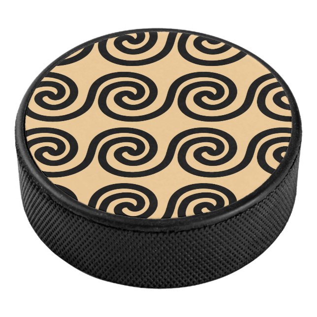 Greek Meander Key Waves Pattern Brown Hockey Puck (3/4)