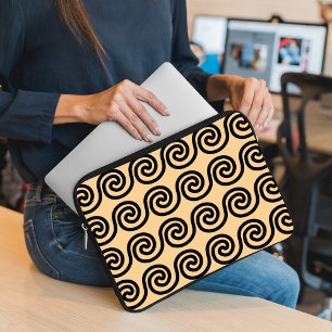 Greek Meander Key Waves Pattern Brown Laptop Sleeve