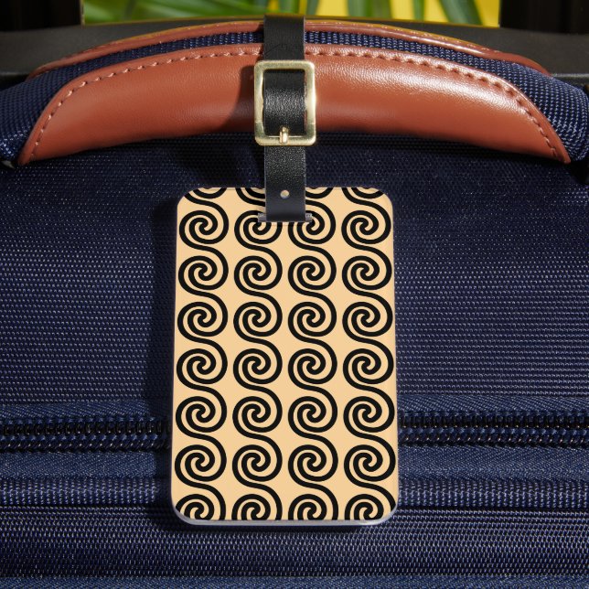 Greek Meander Key Waves Pattern Brown Luggage Tag (Front Insitu 2)