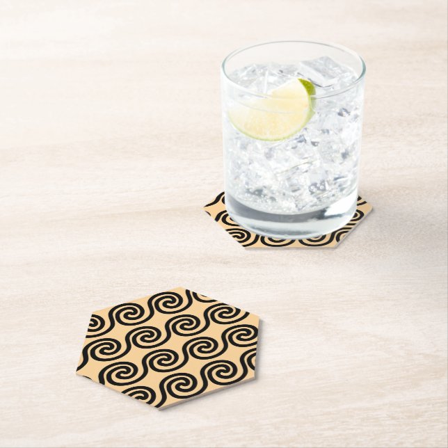 Greek Meander Key Waves Pattern Brown Paper Coaster (Insitu)