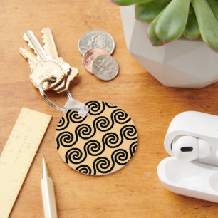Greek Meander Key Waves Pattern Brown Ring