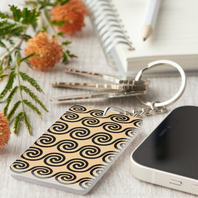 Greek Meander Key Waves Pattern Brown Ring (Front Right)