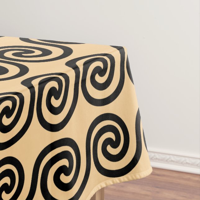 Greek Meander Key Waves Pattern Brown Tablecloth (In Situ)