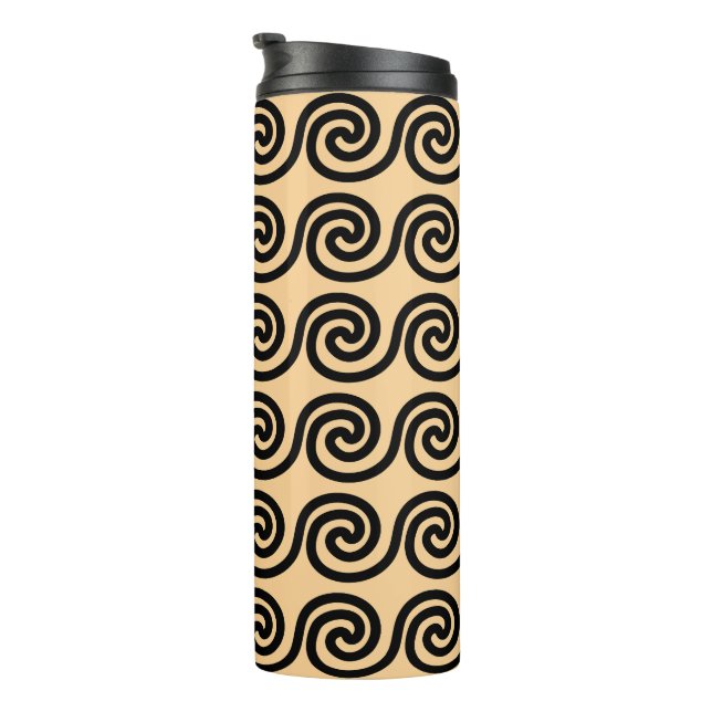 Greek Meander Key Waves Pattern Brown Thermal Tumbler (Rotated Right)