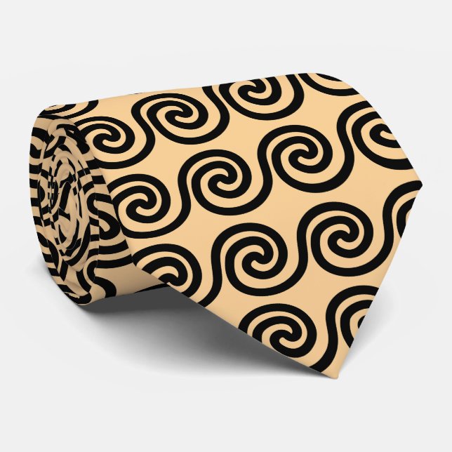 Greek Meander Key Waves Pattern Brown Tie (Rolled)