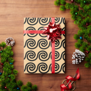 Greek Meander Key Waves Pattern Brown Wrapping Paper