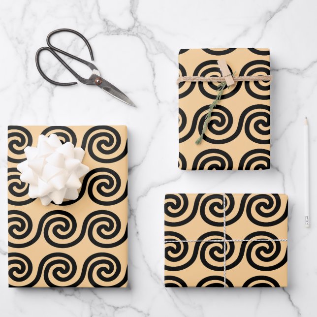 Greek Meander Key Waves Pattern Brown Wrapping Paper Sheet (Front)