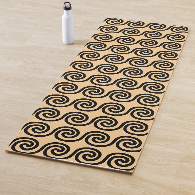 Greek Meander Key Waves Pattern Brown Yoga Mat (In Situ)