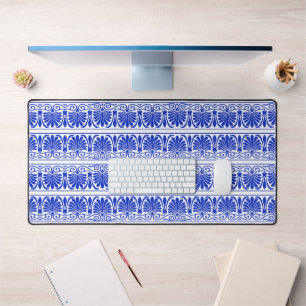 Greek Mediterranean Arabesque Pattern Blue Desk Mat