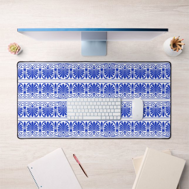 Greek Mediterranean Arabesque Pattern Blue Desk Mat (Office 1)