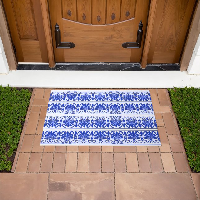 Greek Mediterranean Arabesque Pattern Blue Doormat (Outdoor)