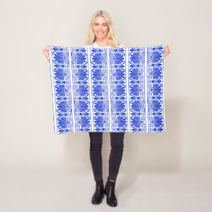Greek Mediterranean Arabesque Pattern Blue Fleece Blanket