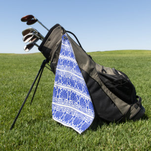Greek Mediterranean Arabesque Pattern Blue Golf Towel