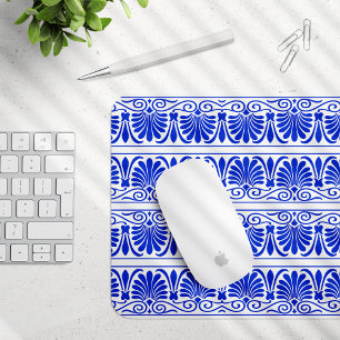 Greek Mediterranean Arabesque Pattern Blue Mouse Pad
