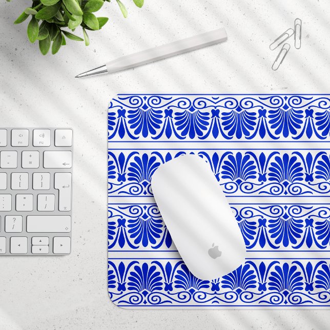 Greek Mediterranean Arabesque Pattern Blue Mouse Pad (Creator Uploaded)
