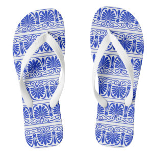 Greek Mediterranean Arabesque Pattern Blue Thongs