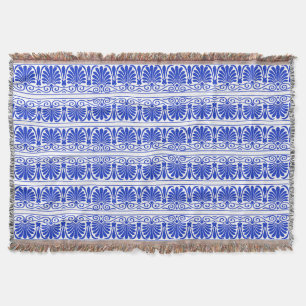 Greek Mediterranean Arabesque Pattern Blue Throw Blanket