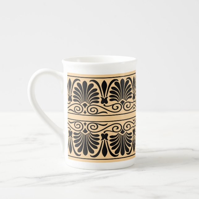 Greek Mediterranean Arabesque Pattern Brown Bone China Mug (Left)
