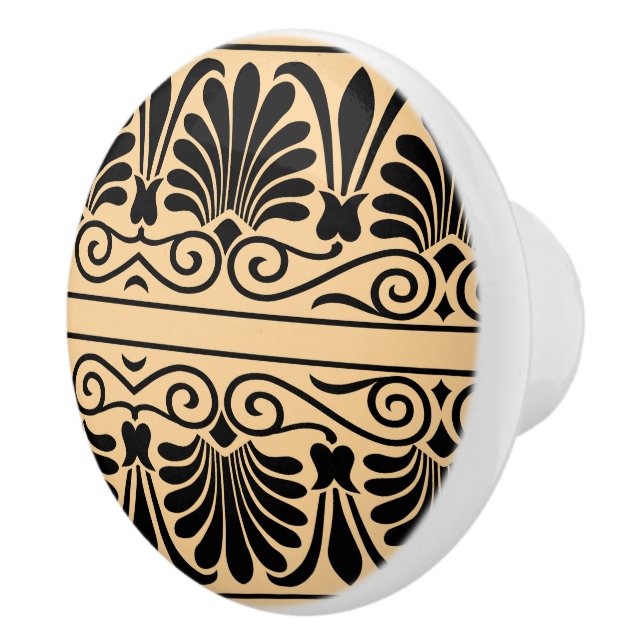Greek Mediterranean Arabesque Pattern Brown Ceramic Knob (Right)