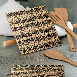 Greek Mediterranean Arabesque Pattern Brown Ceramic Tile
