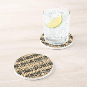 Greek Mediterranean Arabesque Pattern Brown Coaster