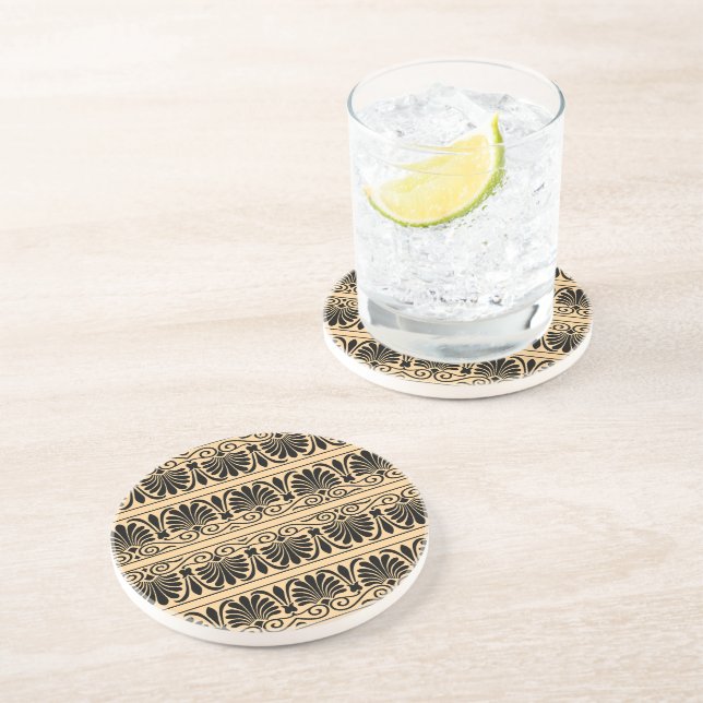 Greek Mediterranean Arabesque Pattern Brown Coaster (Side)