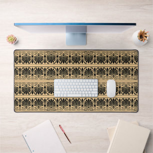 Greek Mediterranean Arabesque Pattern Brown Desk Mat