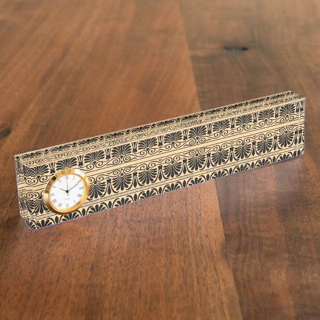 Greek Mediterranean Arabesque Pattern Brown Nameplate (Side)