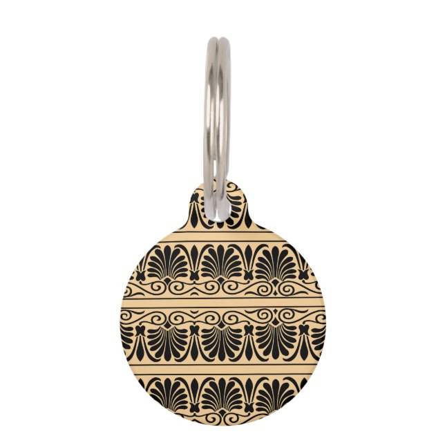Greek Mediterranean Arabesque Pattern Brown Pet Tag (Front)