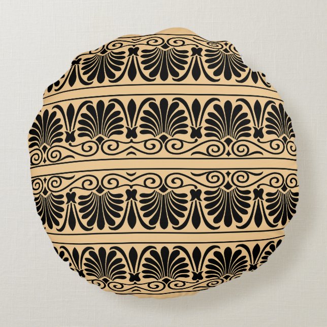 Greek Mediterranean Arabesque Pattern Brown Round Cushion (Back)