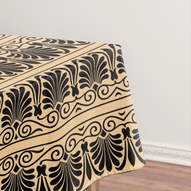 Greek Mediterranean Arabesque Pattern Brown Tablecloth (In Situ)