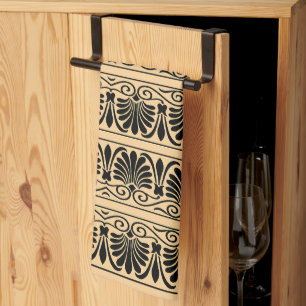 Greek Mediterranean Arabesque Pattern Brown Tea Towel