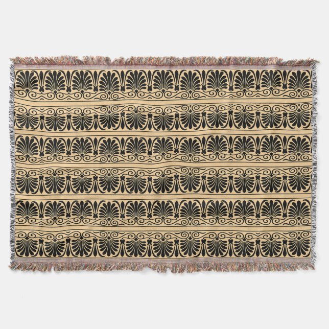 Greek Mediterranean Arabesque Pattern Brown Throw Blanket (Front)