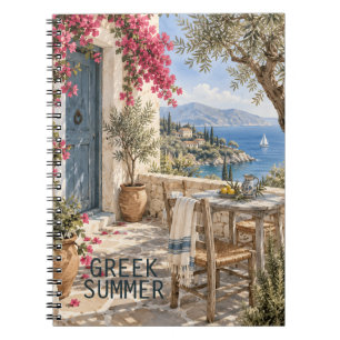 Greek Mediterranean Seaside Terrace Watercolor Notebook