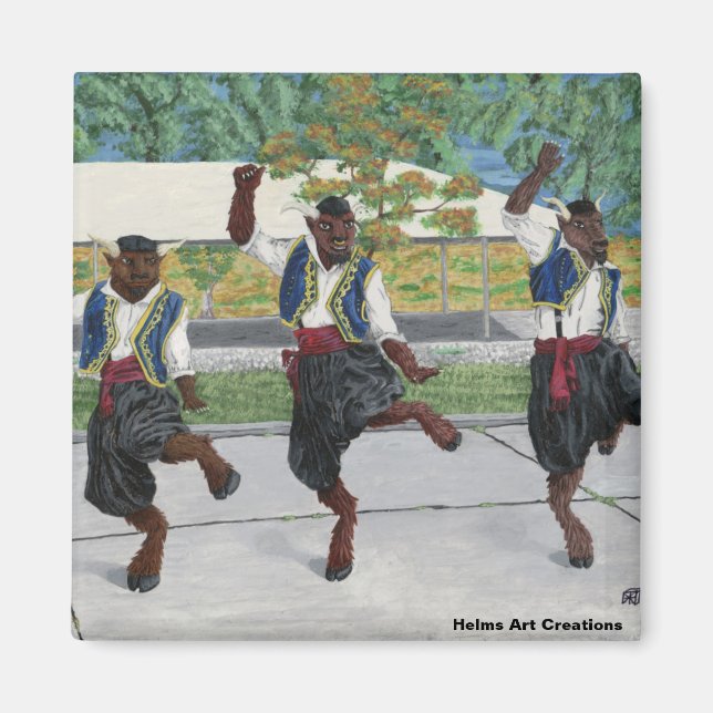 Greek Minotaurs Dancing Button Magnet (Front)