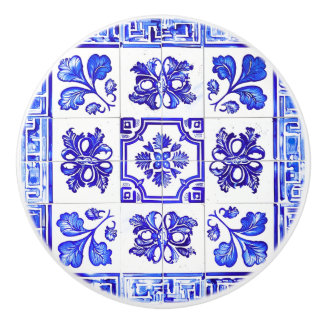 Greek mosaic: Cobalt and White Ceramic Knob