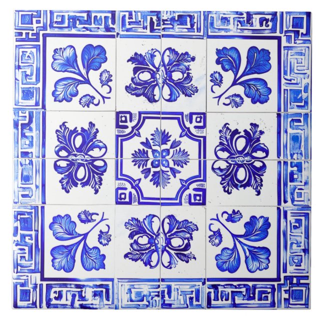 Greek mosaic: Cobalt and White Ceramic Tile (Front)
