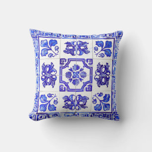 Greek mosaic: Cobalt and White Cushion
