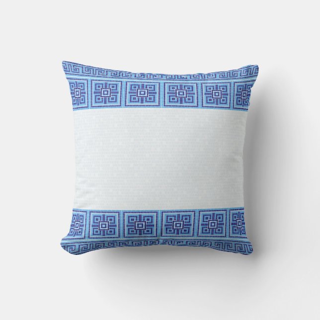 Greek Mosaic Tile Ornament - Shades of Blue Cushion (Front)