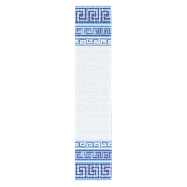 Greek Mosaic Tile Ornament - Shades of Blue Short Table Runner (Front)