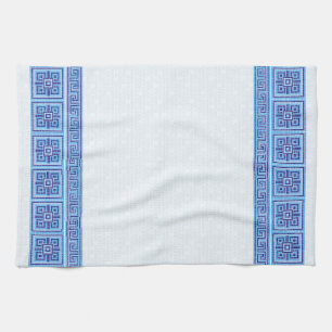 Greek Mosaic Tile Ornament - Shades of Blue Tea Towel