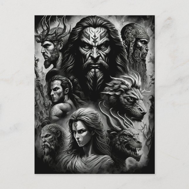 Greek Mythology Black and White Gods and Monsters Postcard (Front)