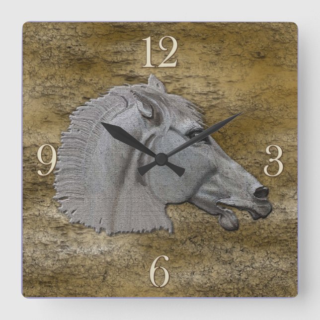 Greek Mythology Classical Horse Head Square Wall Clock (Front)
