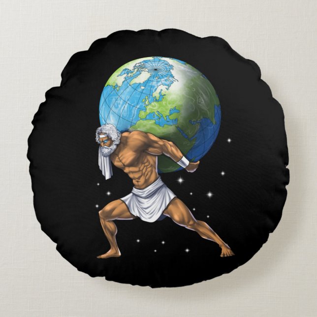 Greek Mythology God Atlas Round Cushion (Front)
