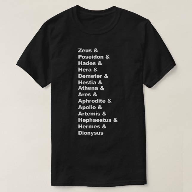 Greek Mythology Gods Pantheon List of Demigod Name T-Shirt (Design Front)